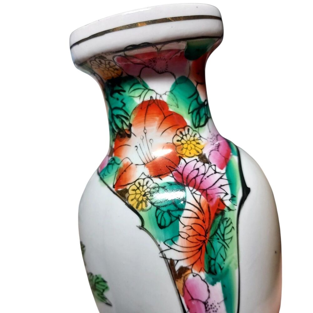 VTG 70-90's Chinese Hand Painted Enamel Geisha Peony 8.25" Vase Zhongguo Zhizao - Picture 8 of 12